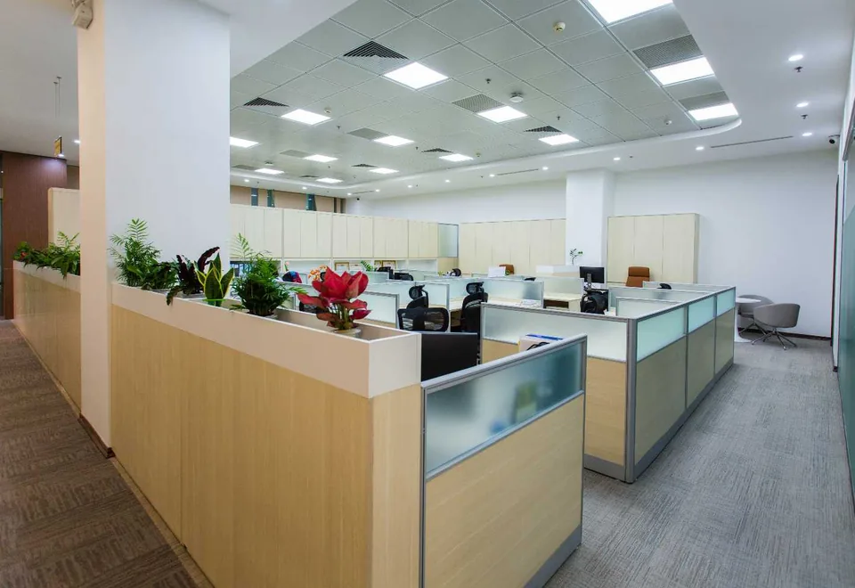 Bright commercial office with open work areas